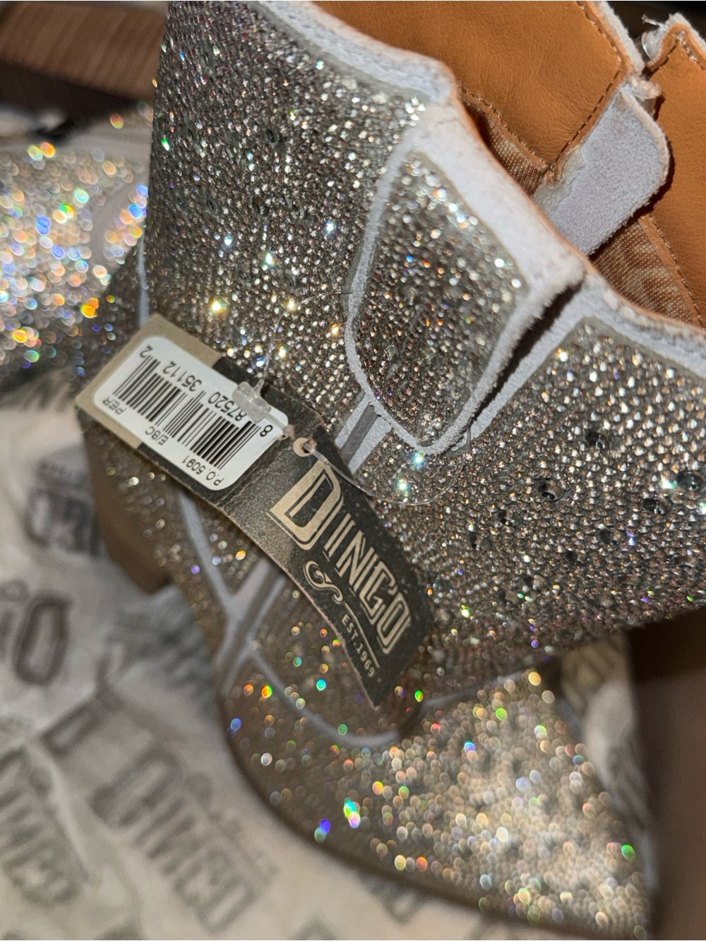 Dingo Silver Crystal Embellished Heeled Cowboy Boots - Picture 5 of 8
